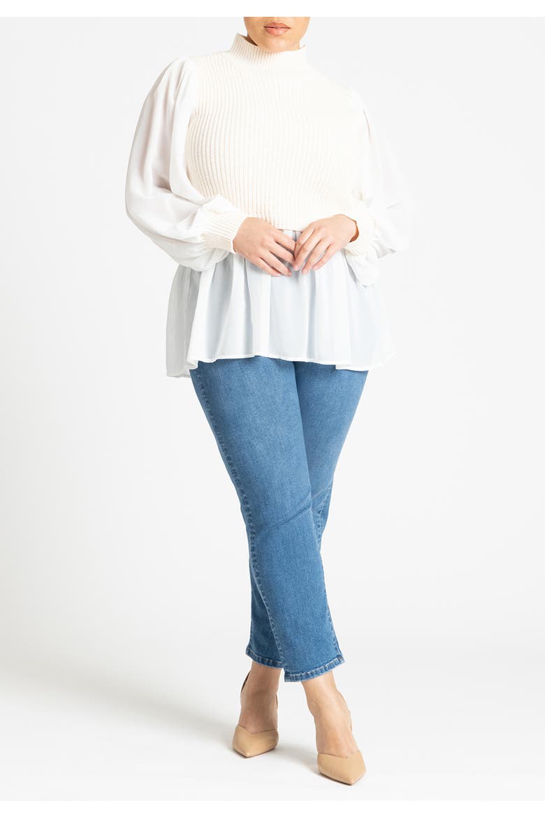 Twofer Sweater With Chiffon, Alternate, color, BUTTERCREAM