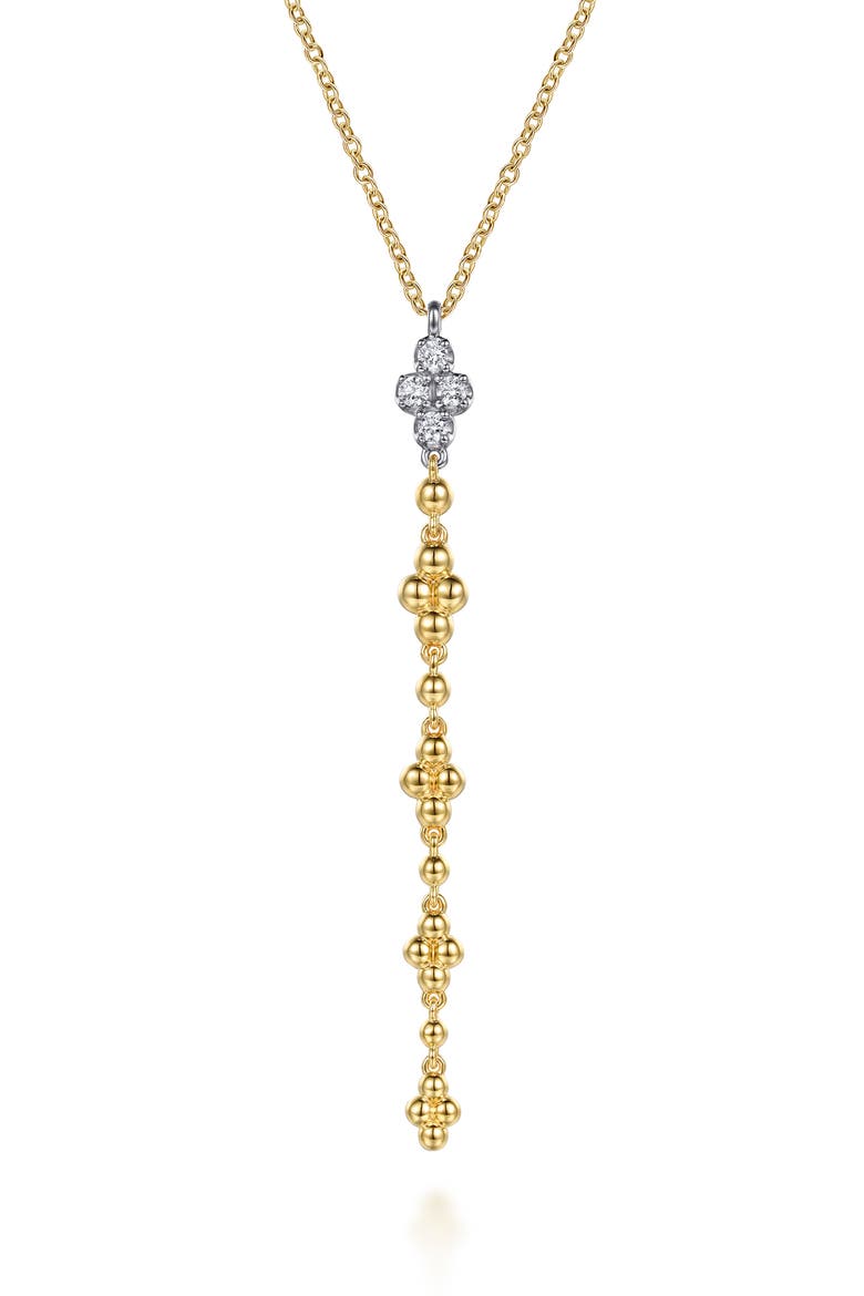 14k Gold Diamond Beaded Drop Pendant Necklace, Main, color, 14K YELLOW/ WHITE GOLD