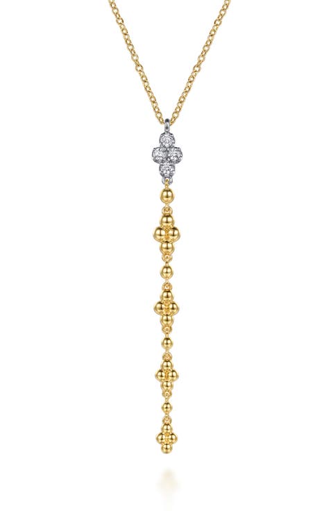 14k Gold Diamond Beaded Drop Pendant Necklace