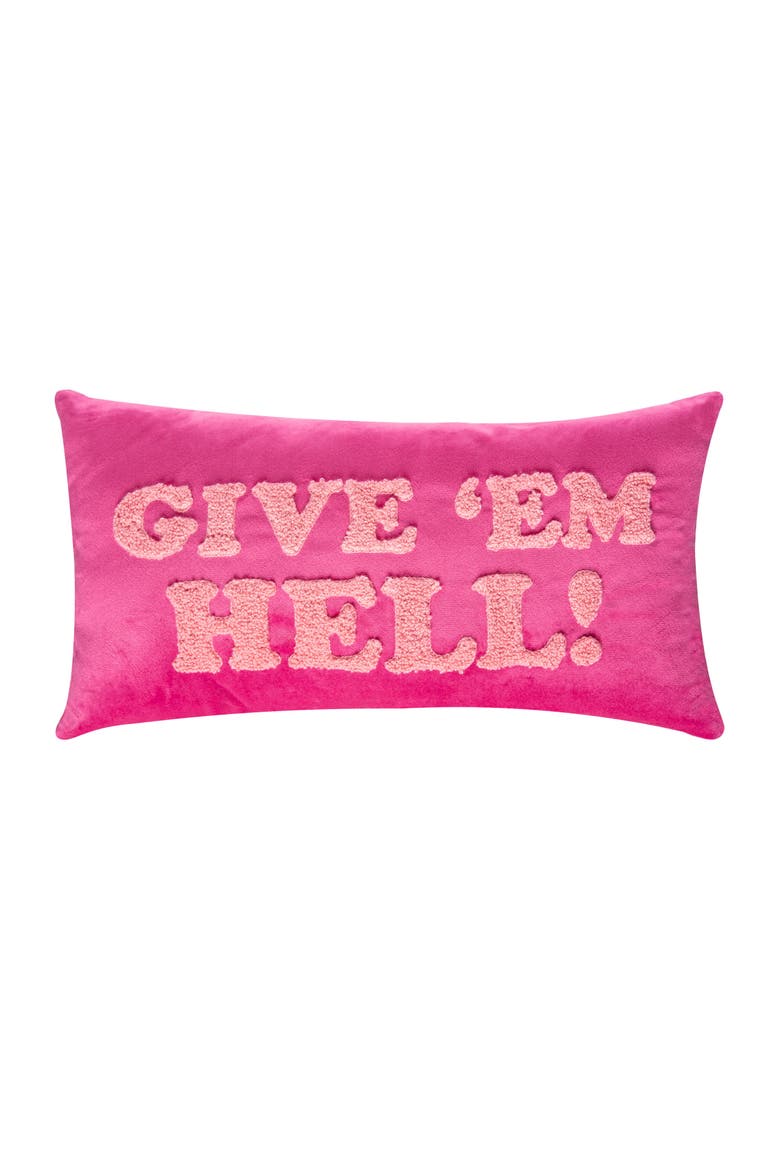Give 'Em Hell Towel Loop Lumbar Pillow Polyester Pink, Main, color, Pink