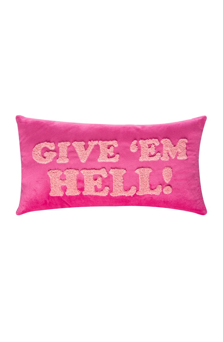 Totalee Gift Give 'Em Hell Towel Loop Lumbar Pillow Polyester Pink, Main, color, Pink