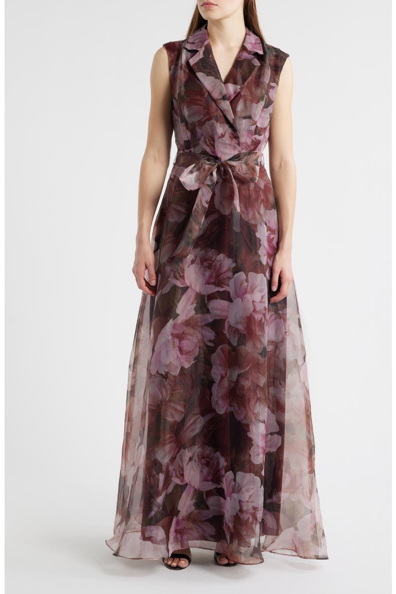 Floral Sleeveless Gown, Main, color, BROWN PINK