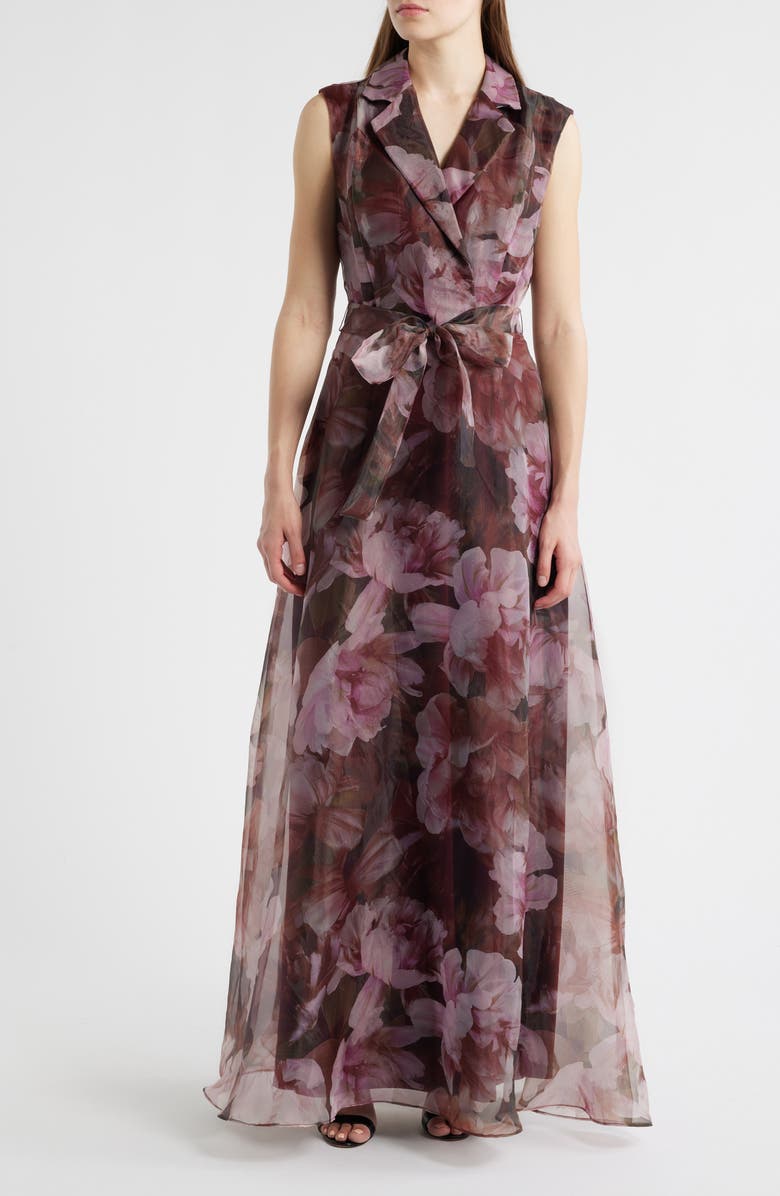Julia Jordan Floral Sleeveless Gown, Main, color, Brown Pink