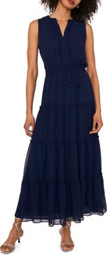 1.STATE Tie Neck Sleeveless Tiered Maxi Dress