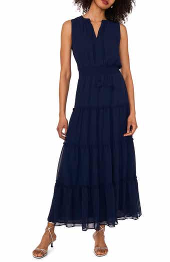 1.STATE Tie Neck Sleeveless Tiered Maxi Dress