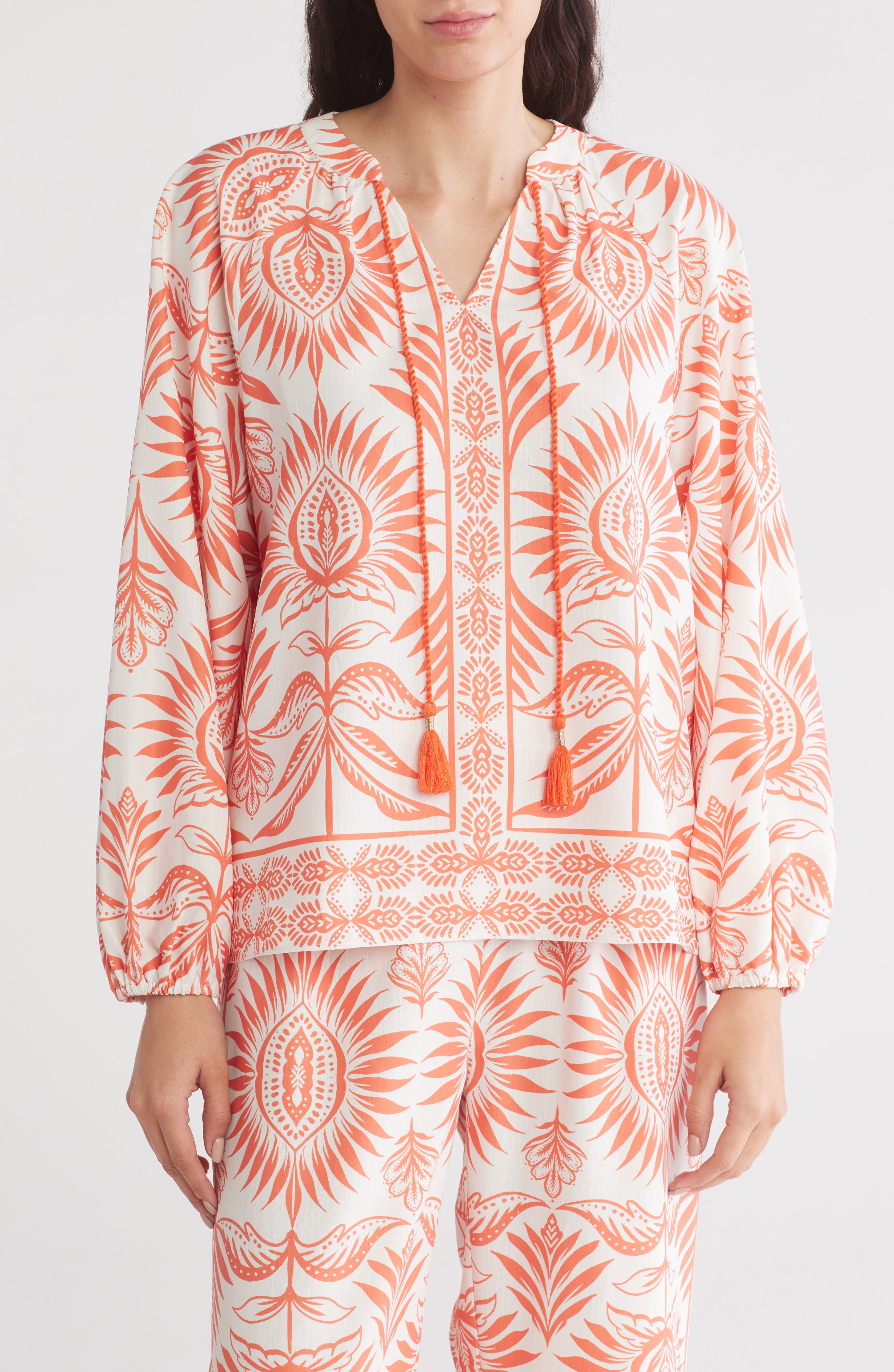 Gemma + Jane Boarder Print Tie Neck Top