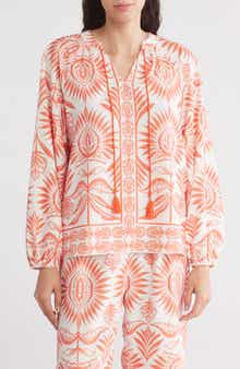 Gemma + Jane Boarder Print Tie Neck Top