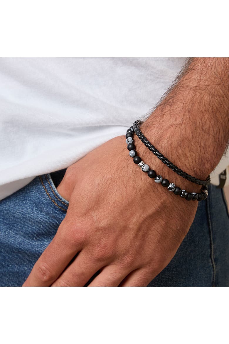 Stretch Bead & Magnetic Cord Bracelet Set - 2 Piece, Alternate, color, Blue, black