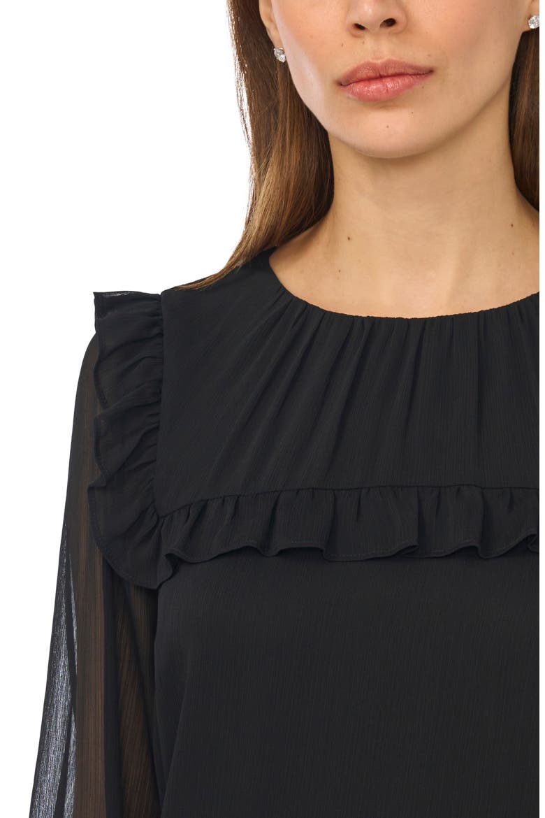 Ruffled Tie Neck Long Sleeve Top, Alternate, color, RICH BLACK