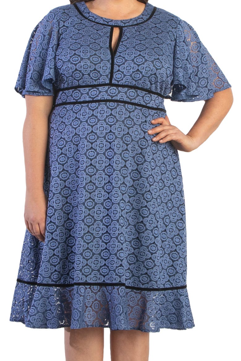 Middleton Ruffle Hem Lace Dress, Alternate, color, BLUE BELLE