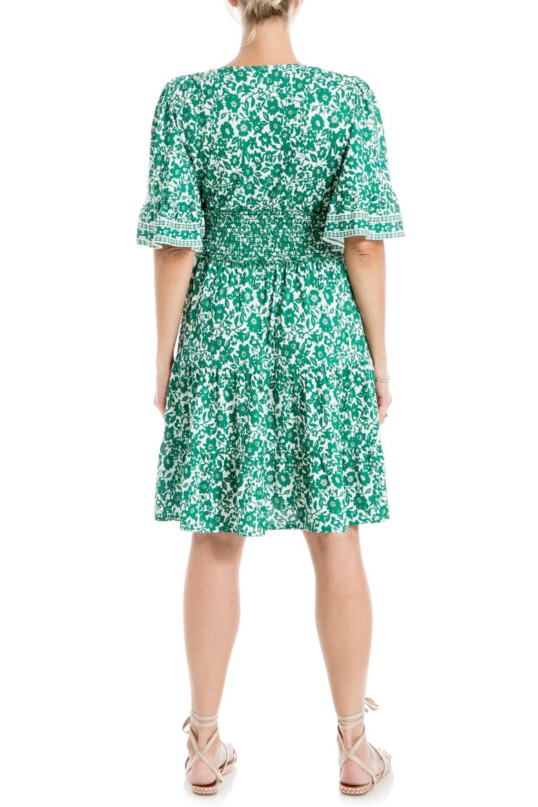 Smocked Waist Flutter Sleeve Dress, Alternate, color, DARK GREEN