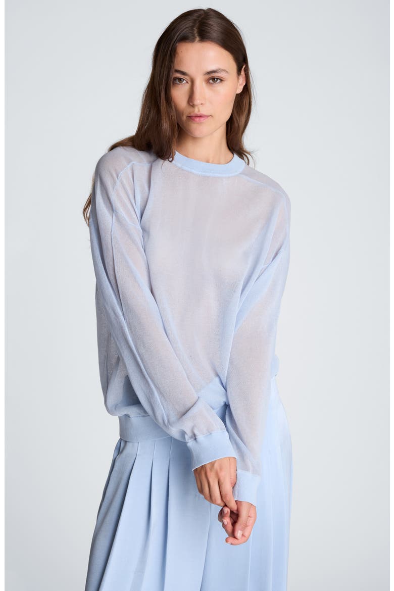 Sheer Crewneck Sweater, Alternate, color, SERENE BLUE