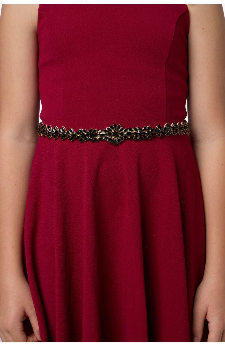 Un Deux Trois Ribbon Rhinestone Belt, Main, color, Black