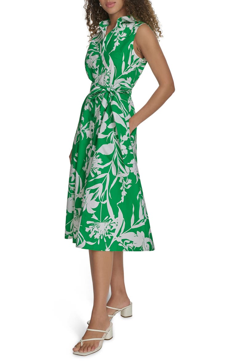 Floral Sleeveless Cotton Shirtdress, Alternate, color, FERN/ WHITE