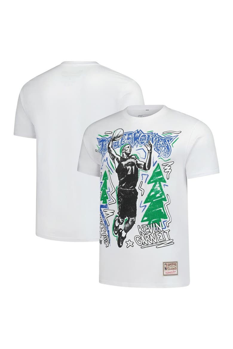Men's Mitchell & Ness Kevin Garnett White Minnesota Timberwolves Hardwood Classics Chalked Up T-Shirt, Alternate, color, White