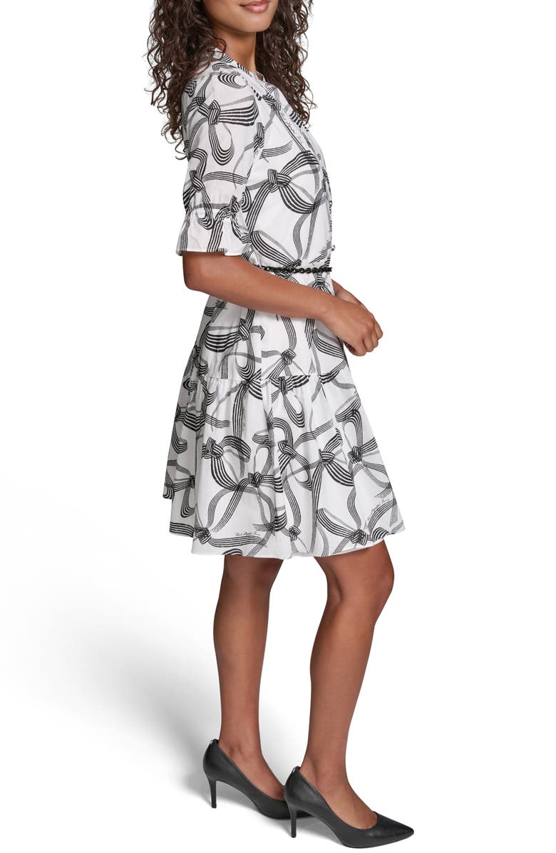 KARL LAGERFELD PARIS Ribbon Print Belted Cotton Shirtdress, Alternate, color, 