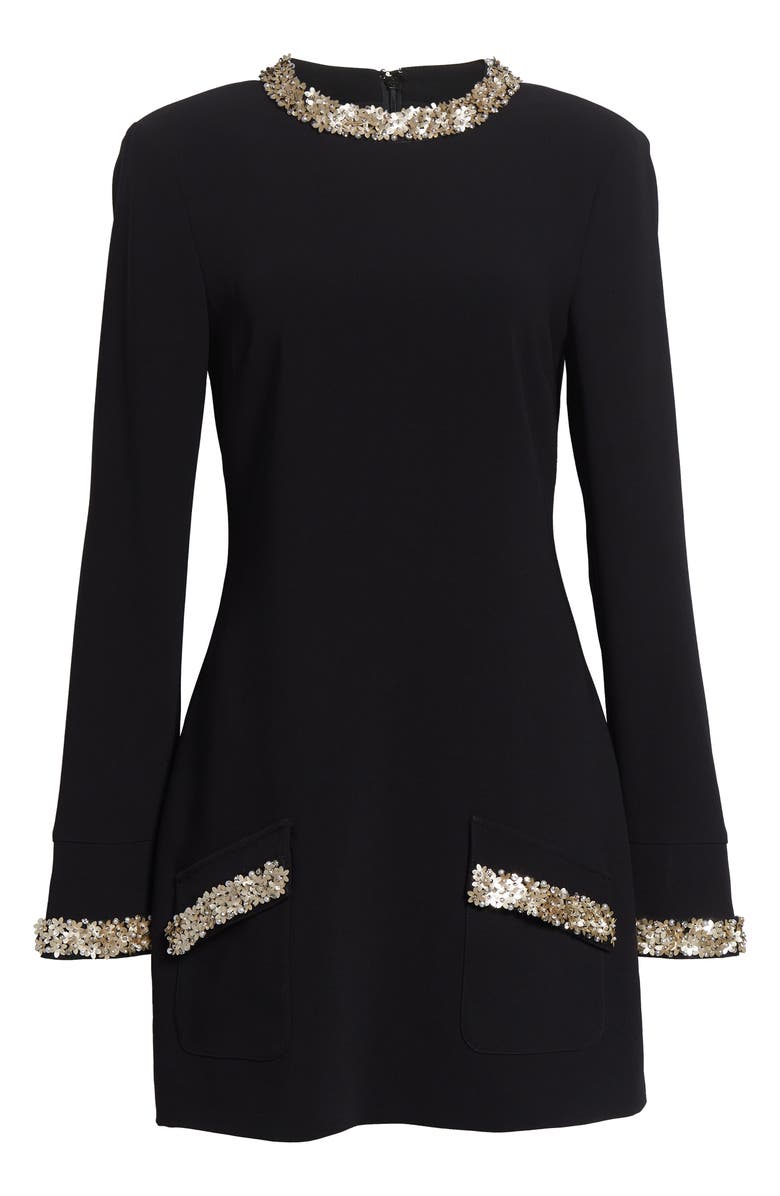 Cinq à Sept Adi Floral Embellished Long Sleeve Minidress, Alternate, color, Black