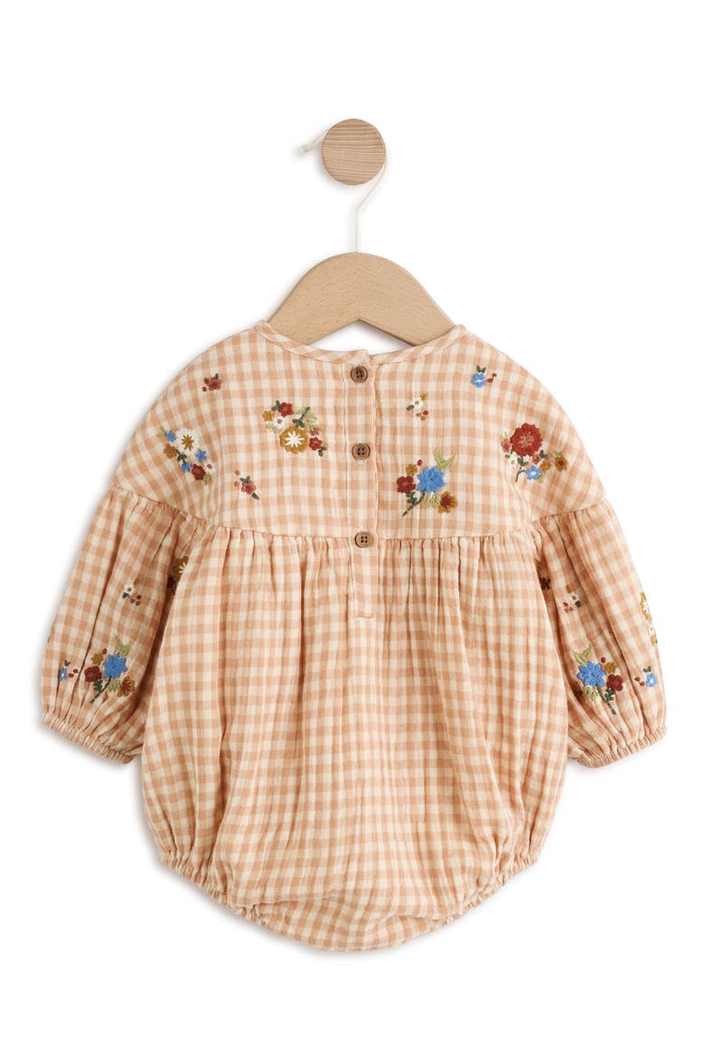 Kids' Gingham Embroidered Bubble Romper, Alternate, color, NEUTRAL
