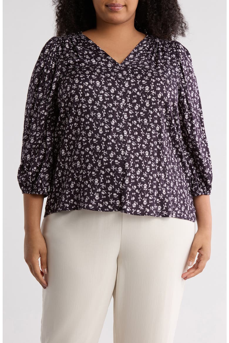 Floral Print V-Neck Top, Main, color, NAVY/ WHITE