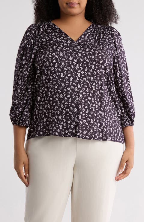 Floral Print V-Neck Top (Plus)