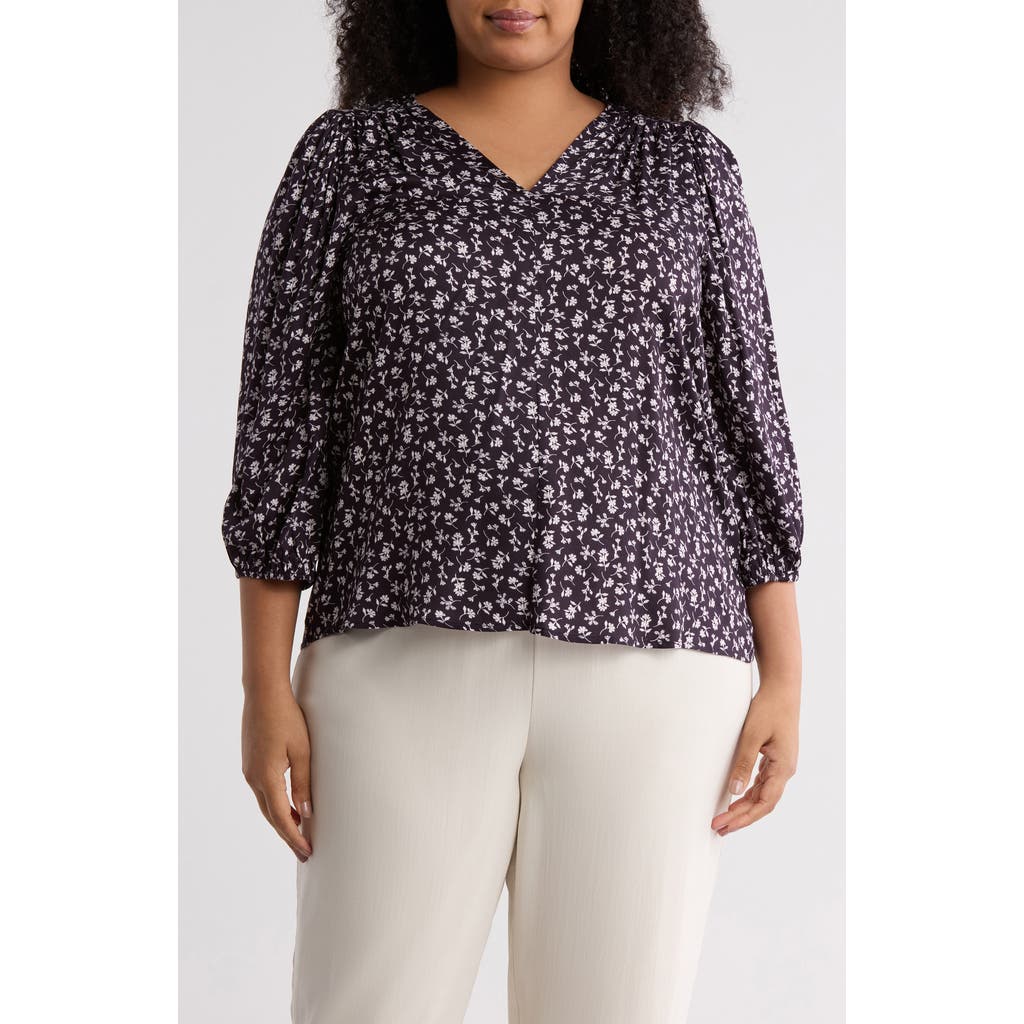 Renee C Floral Print V-neck Top In Multi