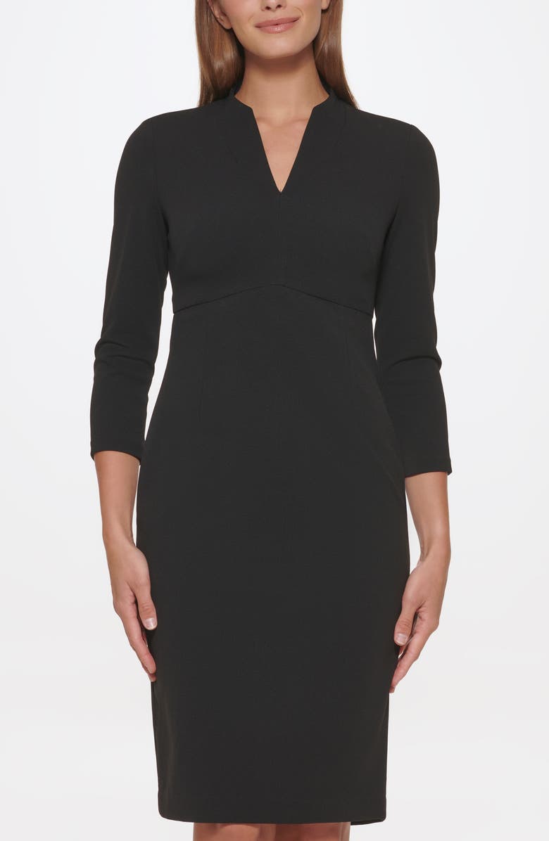 Calvin Klein Split Neck Sheath Dress, Alternate, color, Black