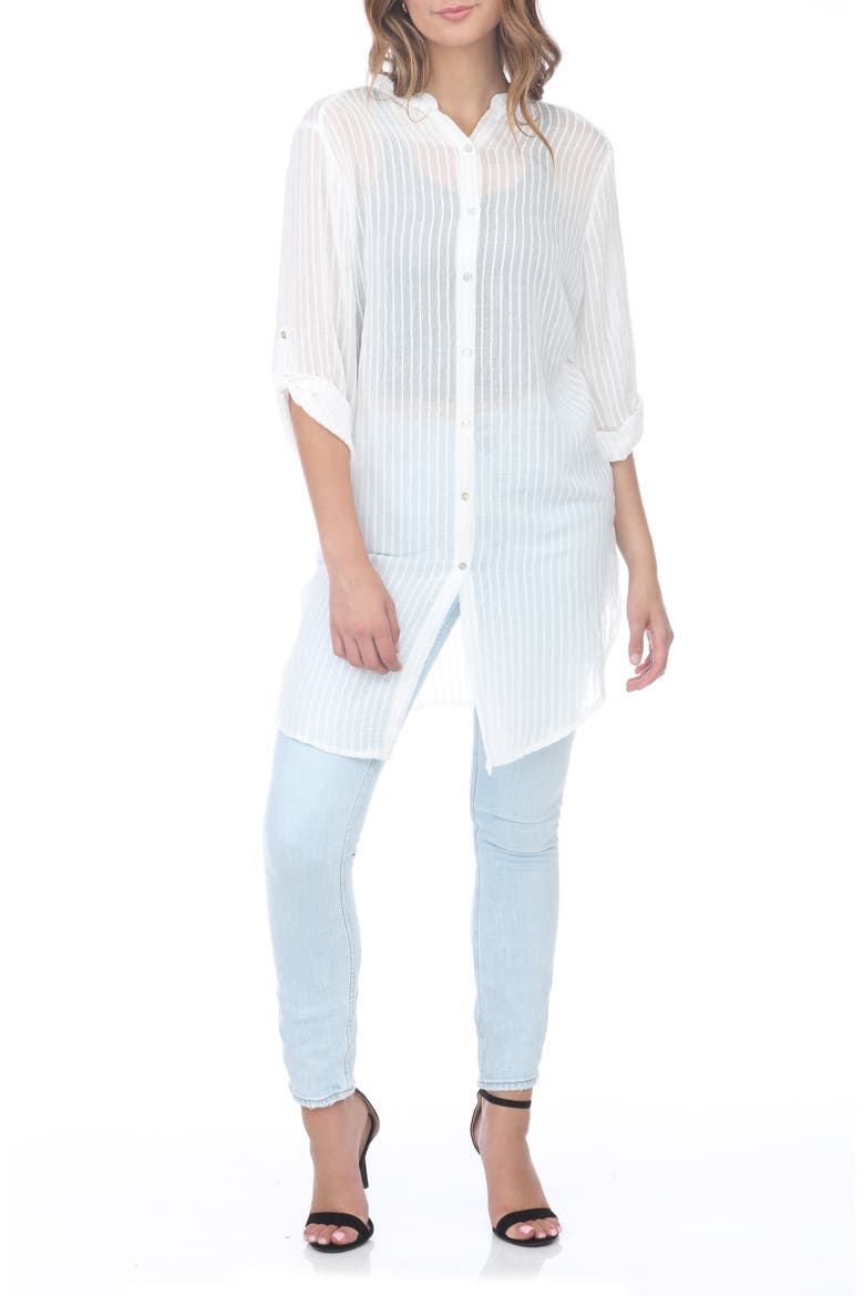 Semi Sheer Stripe Tunic, Main, color, WHITE