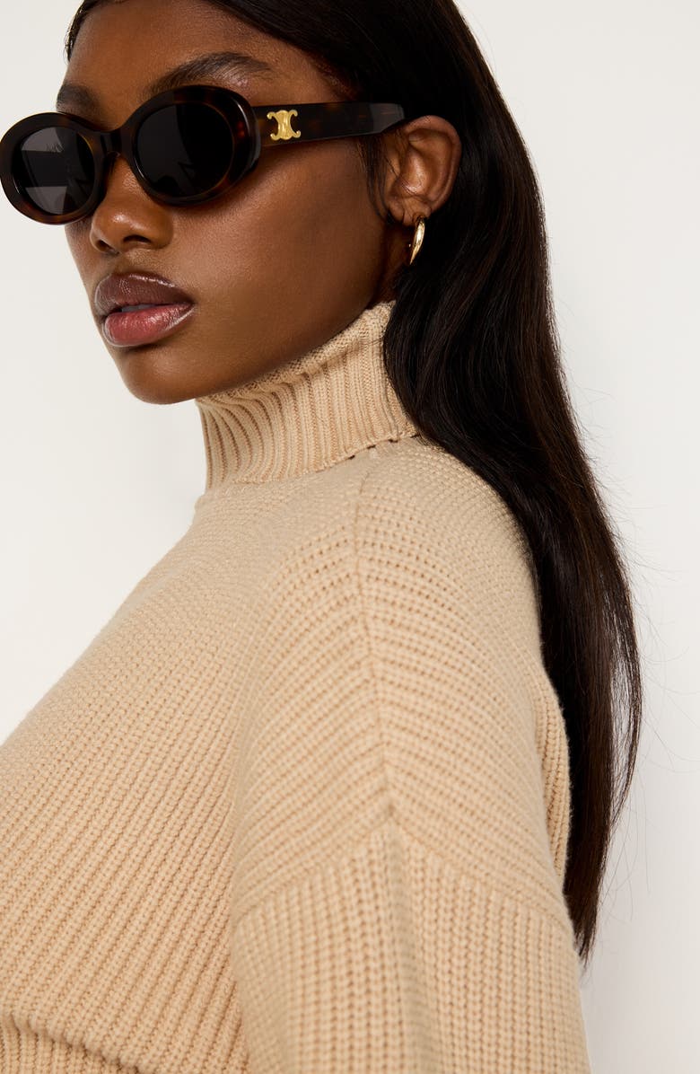 Good American Cozy Rib Turtleneck Sweater, Alternate, color, Wheat002