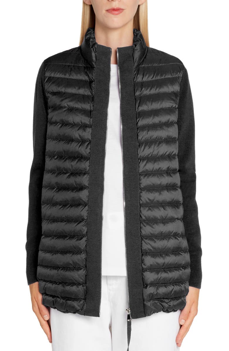 Moncler Quilted Lightweight Down & Wool Cardigan, Main, color, 