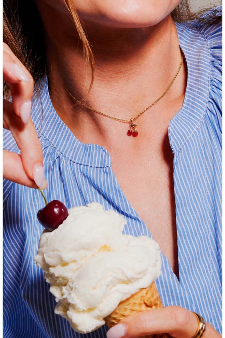 Cherry Charm Necklace, Alternate, color, Gold Vermeil