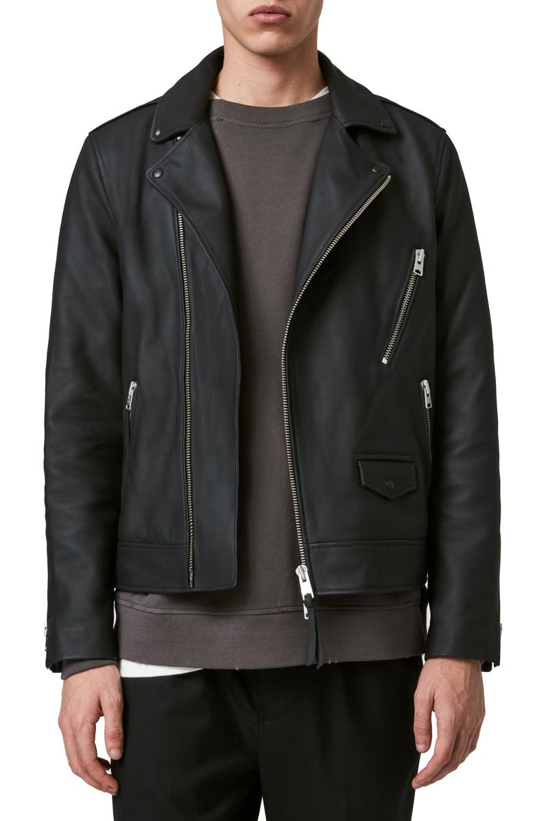 AllSaints Bloc Leather Biker Jacket, Main, color, 