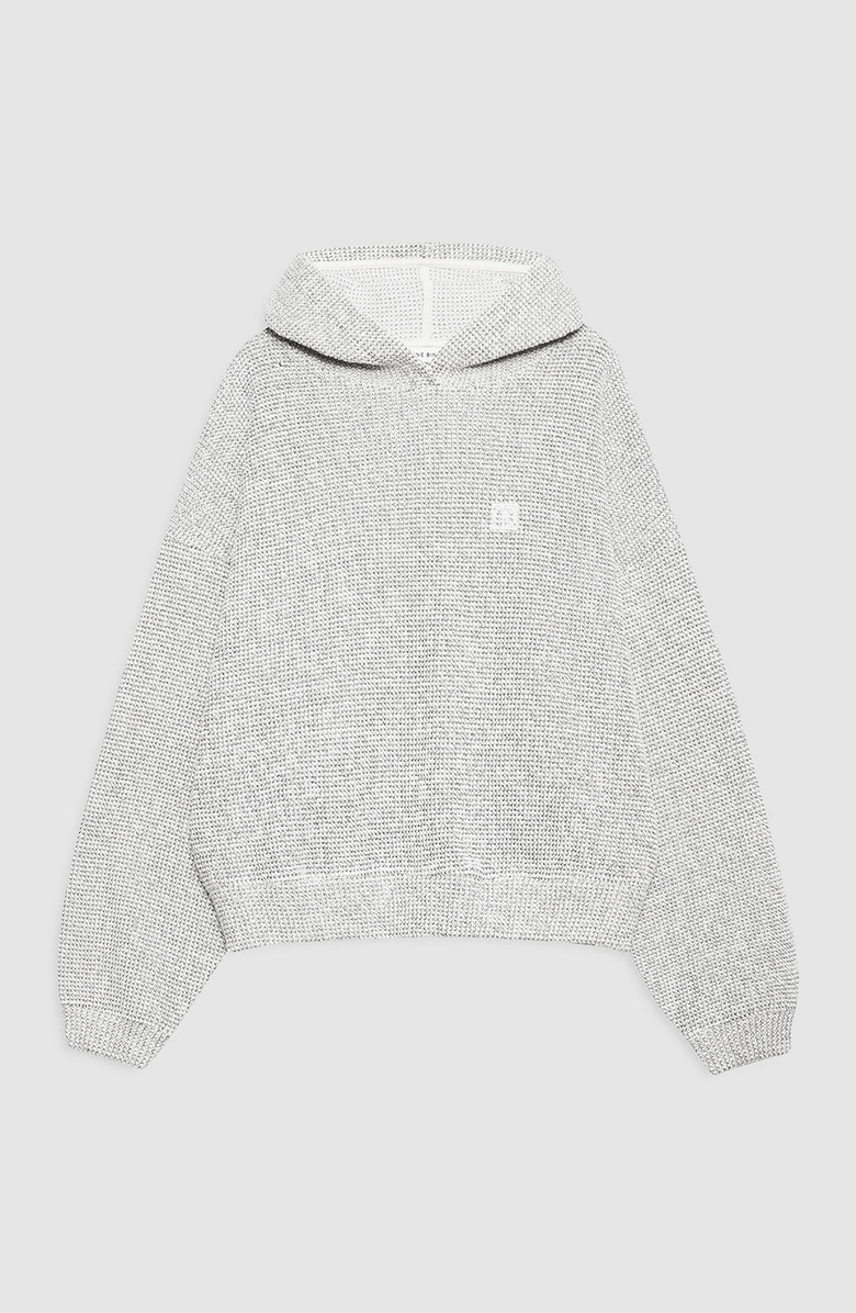 ANINE BING Framed Monogram Alec Hoodie, Alternate, color, Ivory And Black