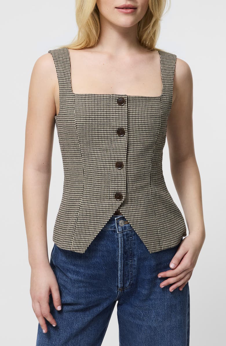 French Connection Houndstooth Sleeveless Top, Main, color, Brown Multi