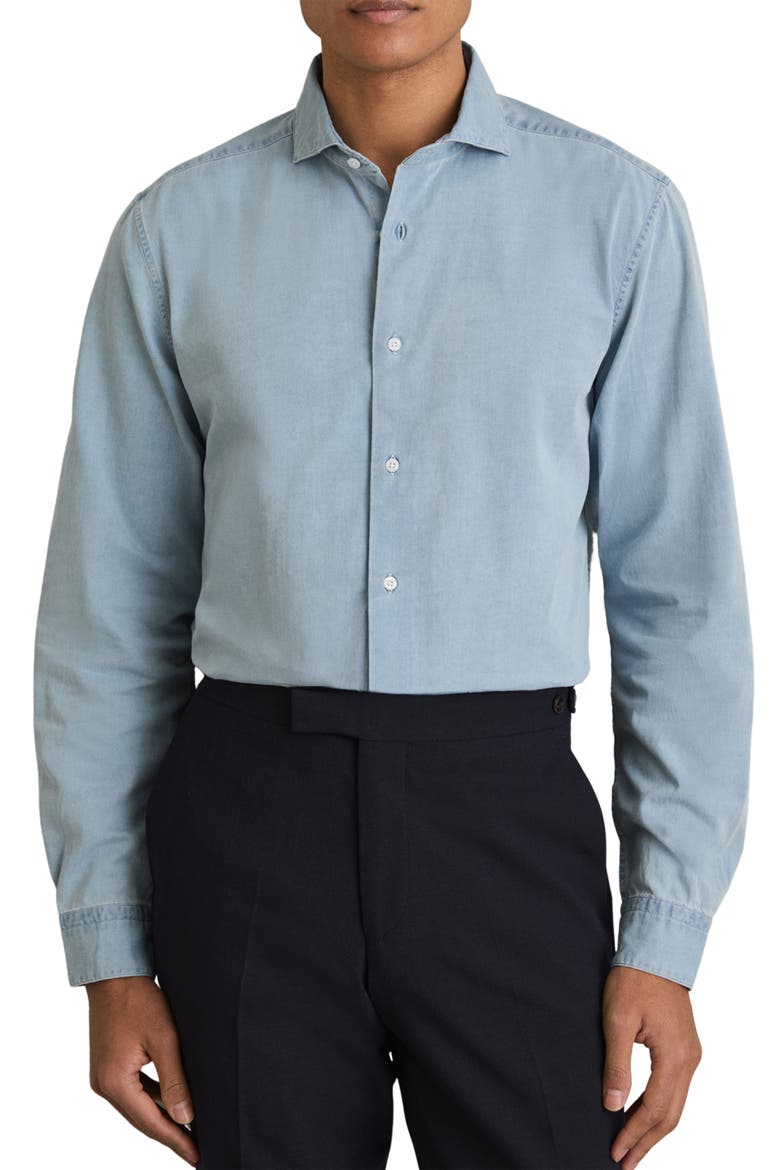 Draper Cotton Denim Button-Up Shirt, Main, color, BLUE