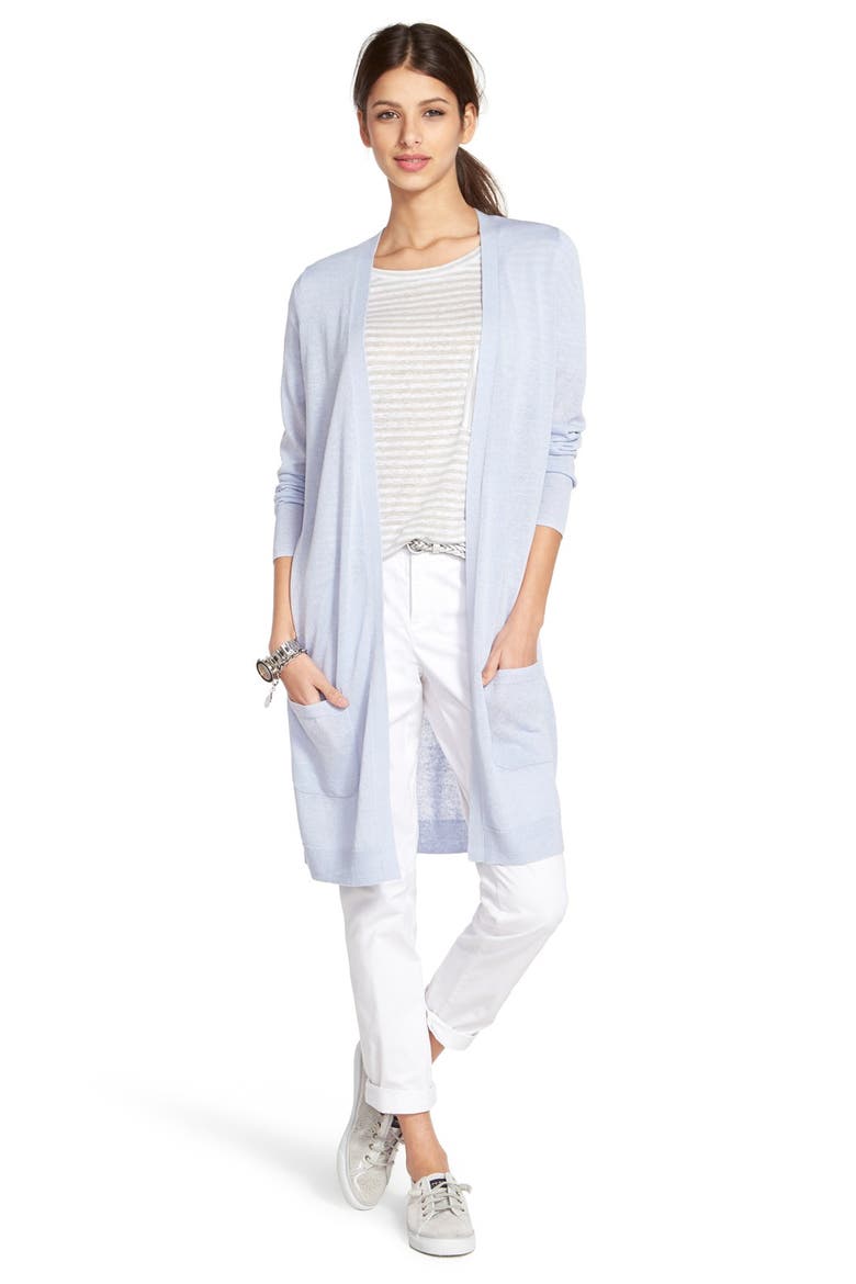 Cuff Sleeve One-Pocket Stripe Tee, Alternate, color, GREY- WHITE STRIPE