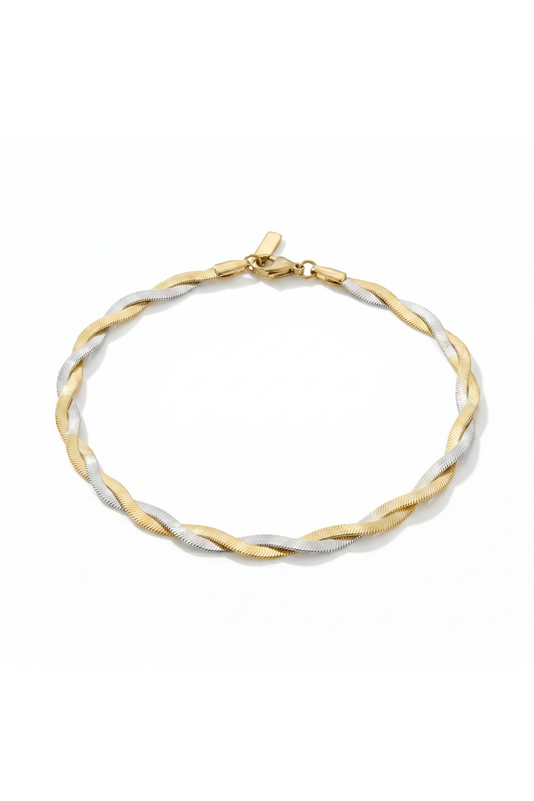 Amina Anklet 18k Mixed Metal 10" 6mm Total Width Herringbone Chain, Main, color, 18k Yellow Gold