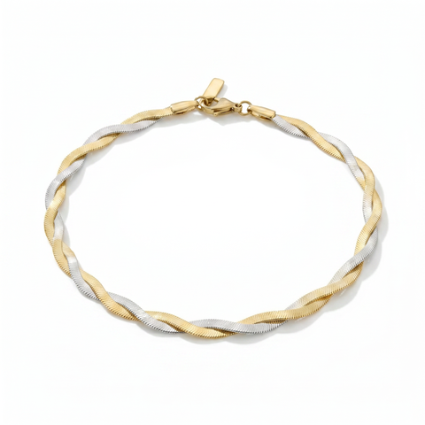 Amina Anklet 18k Mixed Metal 10" 6mm Total Width Herringbone Chain