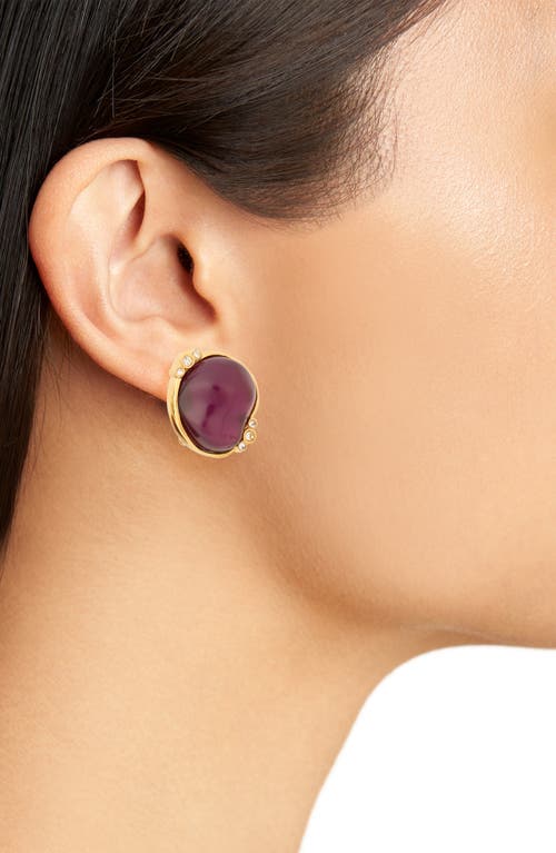 Cz By Kenneth Jay Lane Crystal Amethyst Clip-on Earrings In Polished Gold
