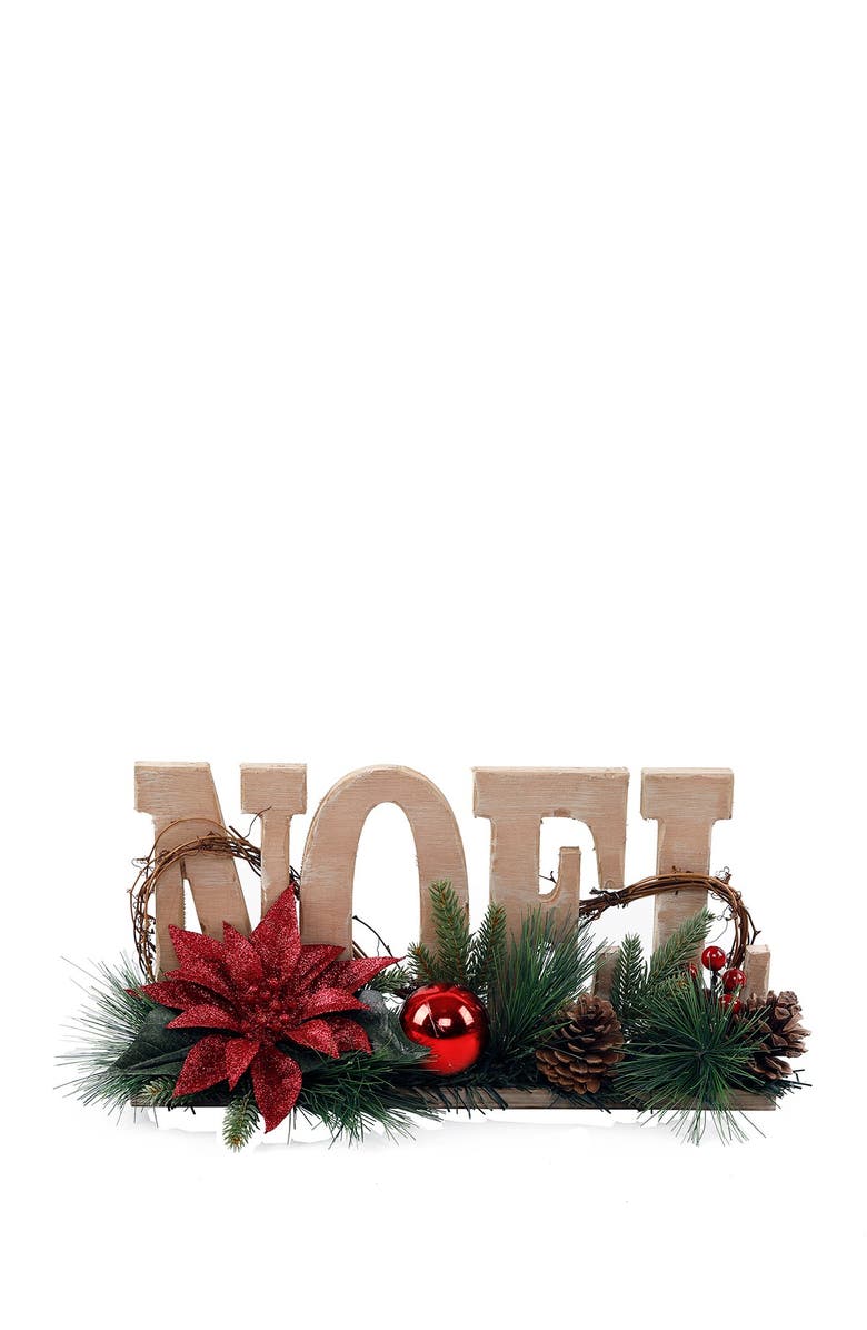 FLORA BUNDA 17" Wood Noel Floral Sign, Main, color, Natural