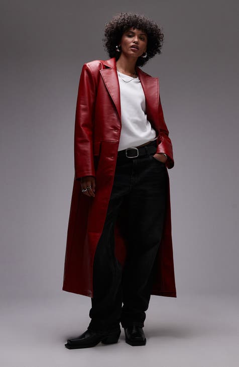 Long red leather jacket hotsell