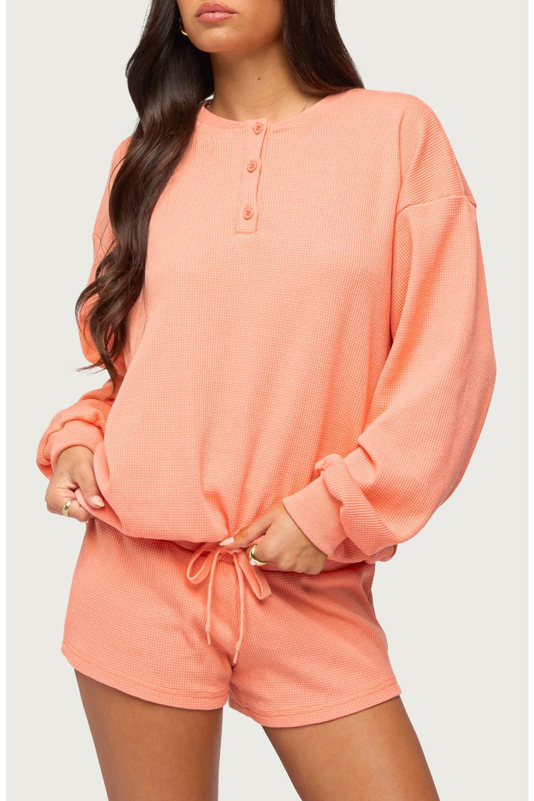 Baila Waffle Henley Top, Main, color, ORANGE