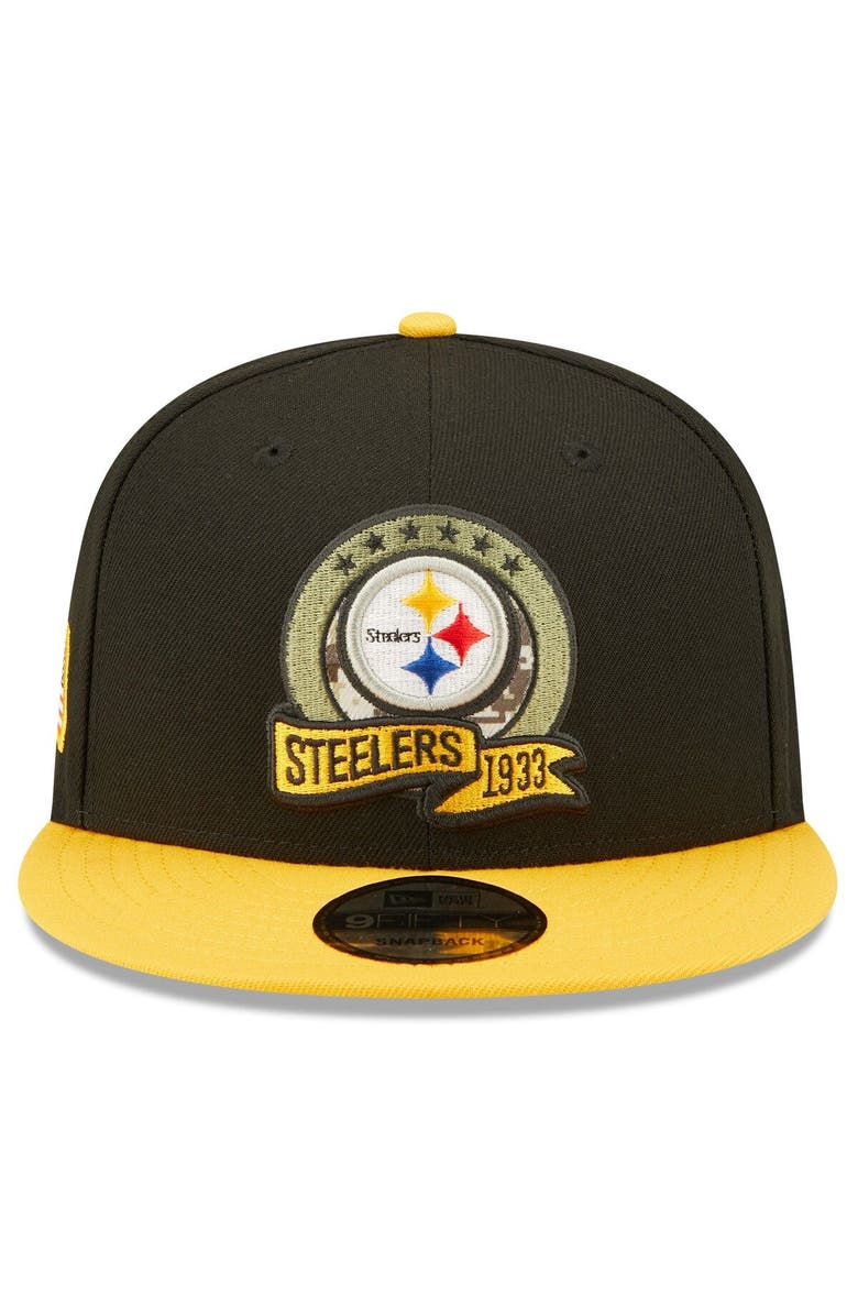 New Era Men's New Era Black/Yellow Pittsburgh Steelers 2022 Salute To Service 9FIFTY Snapback Hat, Alternate, color,