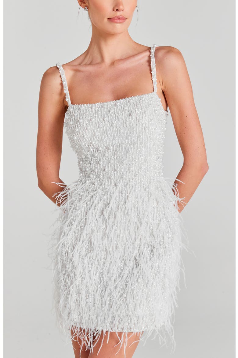Carrie Feather & Bead Cocktail Minidress, Alternate, color, WHITE