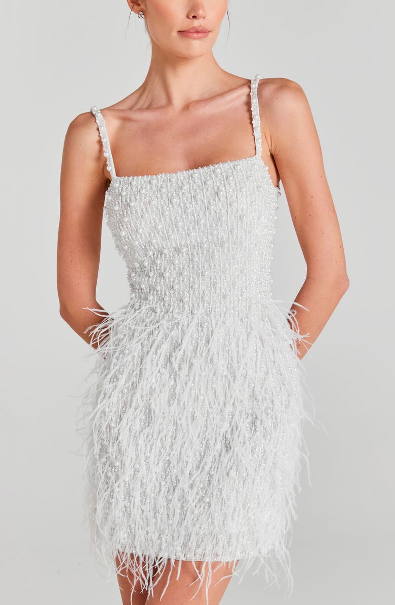 NADINE MERABI Carrie Feather & Bead Cocktail Minidress, Alternate, color,