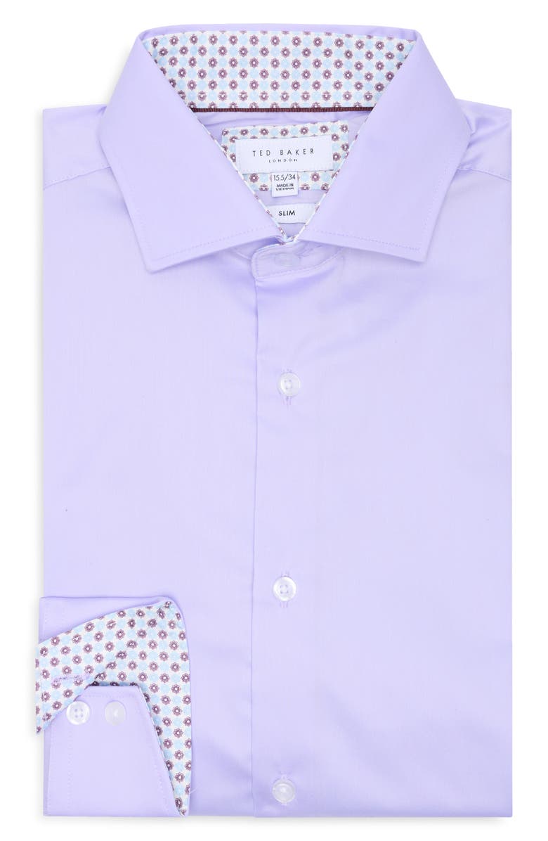 Ted Baker London Slim Fit Solid Stretch Cotton Dress Shirt, Alternate, color, Purple