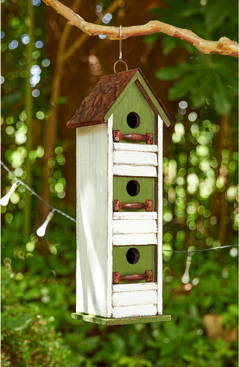 Glitzhome 18"H Solid Wood Cottage with Shutter Texture Decorative Outdoor Garden Birdhouse, Alternate, color, Green