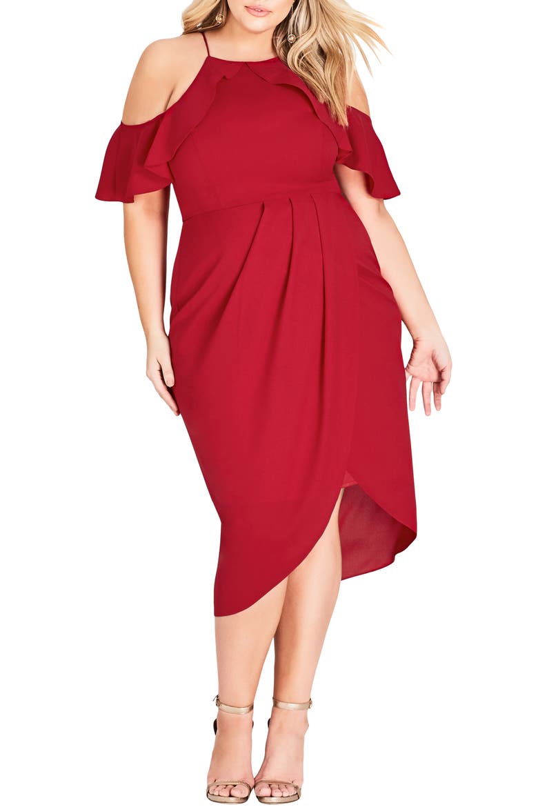 Love Siren Cold Shoulder Dress, Main, color, SIREN RED