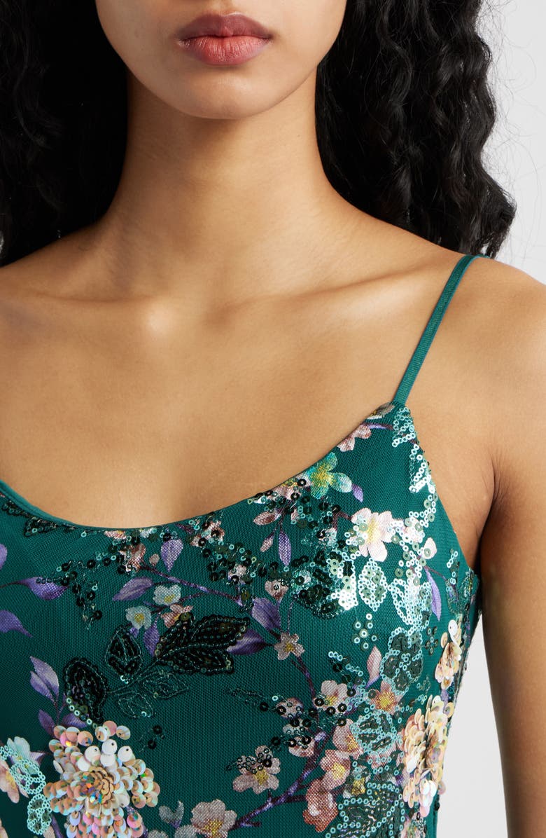 Emerald Sundae Floral Sequin Gown, Alternate, color, Green / Multi