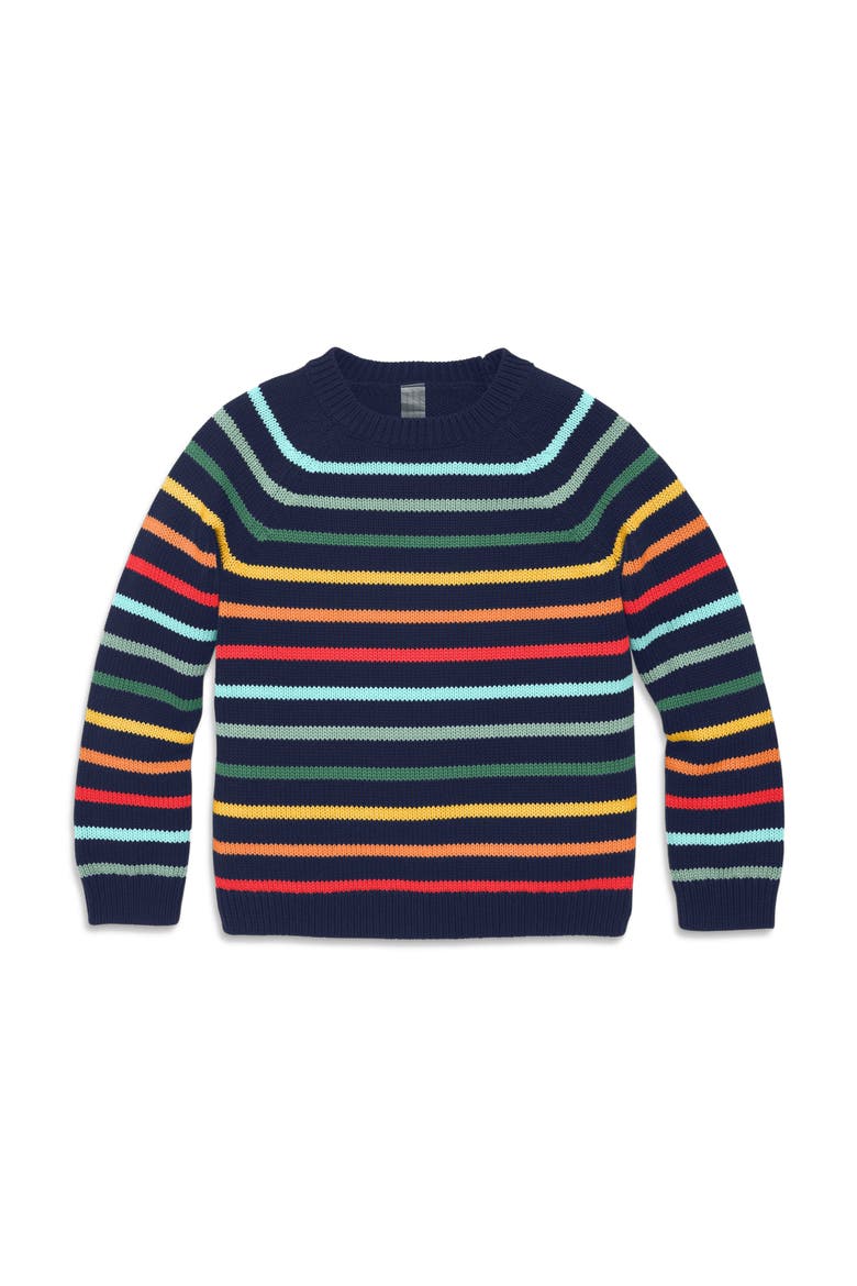Kids Crewneck Stripe Sweater, Main, color, Navy Rainbow Stripe