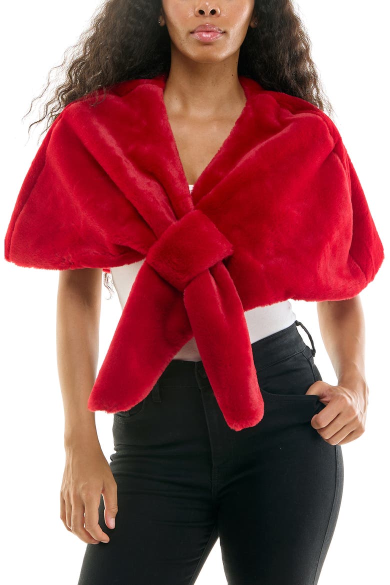 Faux Fur Pull-Through Stole, Main, color, RED